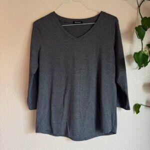 Minetom Gray V-Neck 3/4 Sleeve Soft Stretch Top – Size L